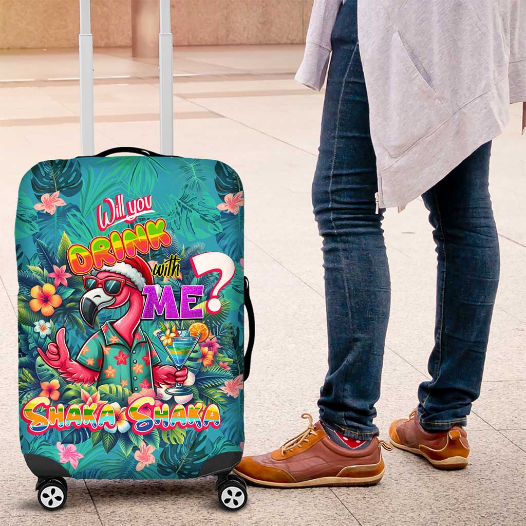 Tropical Flamingo Christmas Luggage Cover Shaka Shaka Will You Drink With Me DT02
