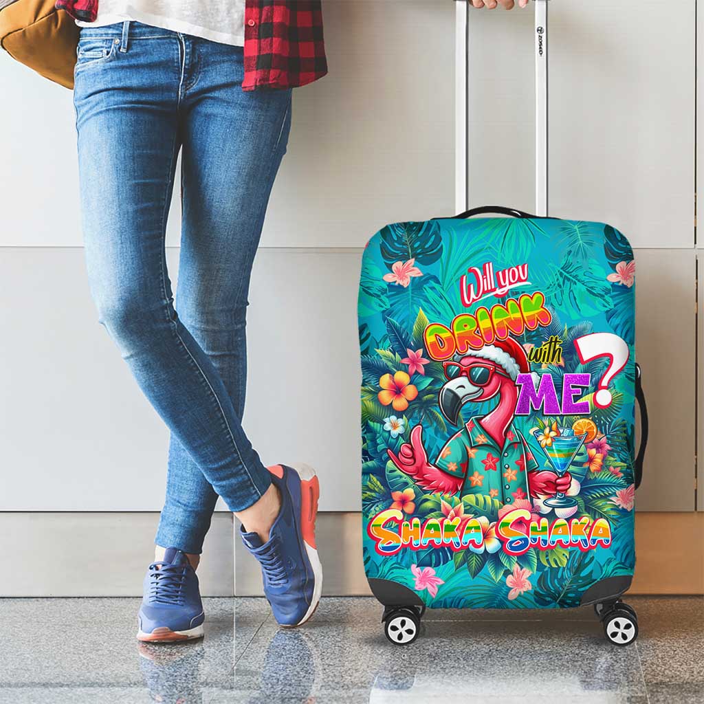 Tropical Flamingo Christmas Luggage Cover Shaka Shaka Will You Drink With Me DT02