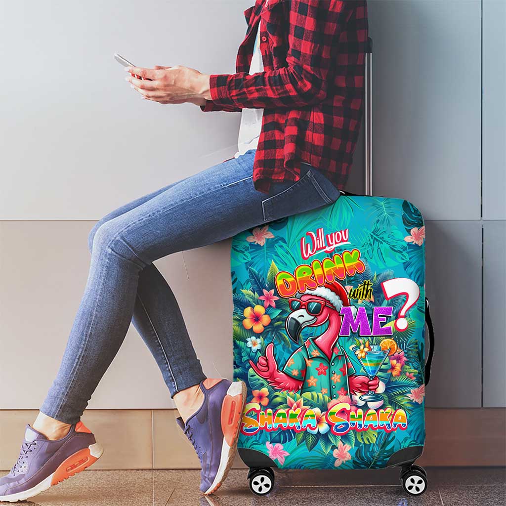 Tropical Flamingo Christmas Luggage Cover Shaka Shaka Will You Drink With Me DT02