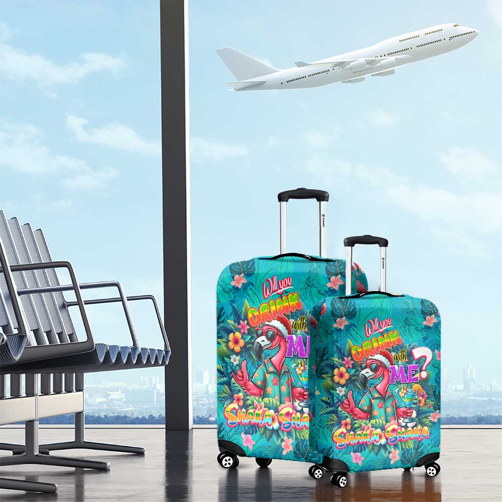Tropical Flamingo Christmas Luggage Cover Shaka Shaka Will You Drink With Me DT02