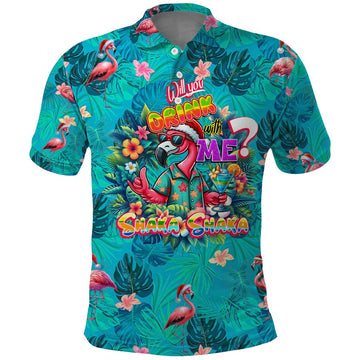 Tropical Flamingo Christmas Polo Shirt Shaka Shaka Will You Drink With Me DT02
