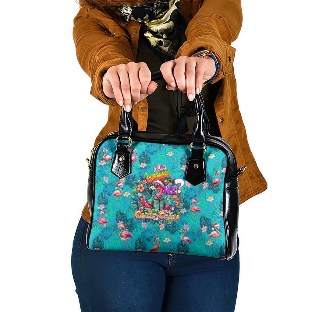 Tropical Flamingo Christmas Shoulder Handbag Shaka Shaka Will You Drink With Me DT02