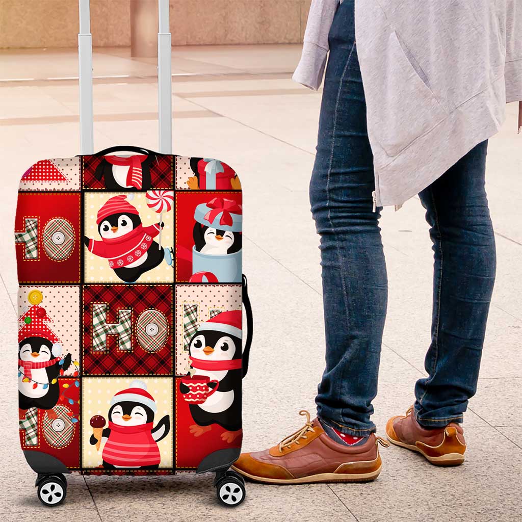 Cute Christmas Penguin Luggage Cover Cozy Winter Ho Ho Ho Holiday Fun DT02
