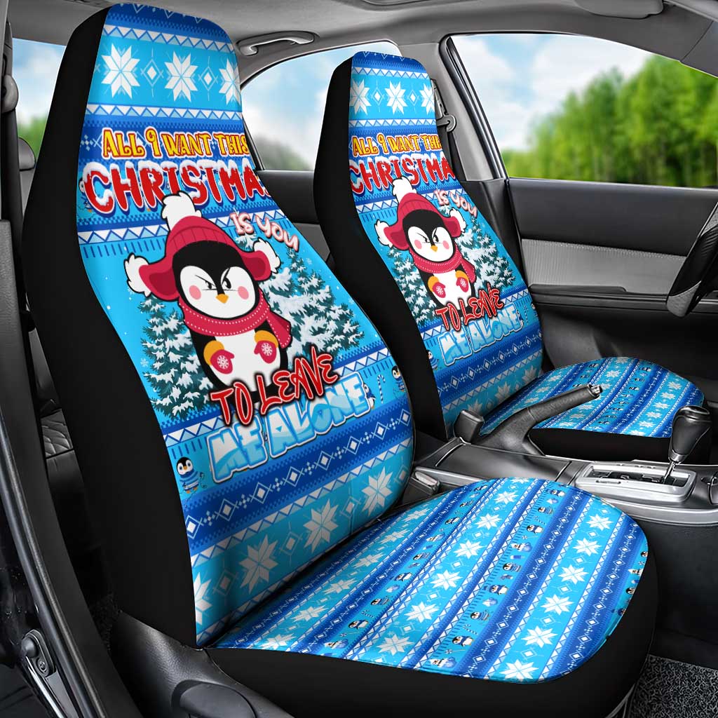 Funny Grumpy Penguin Christmas Car Seat Cover All I Want for Christmas Is You To Leave Me Alone DT02