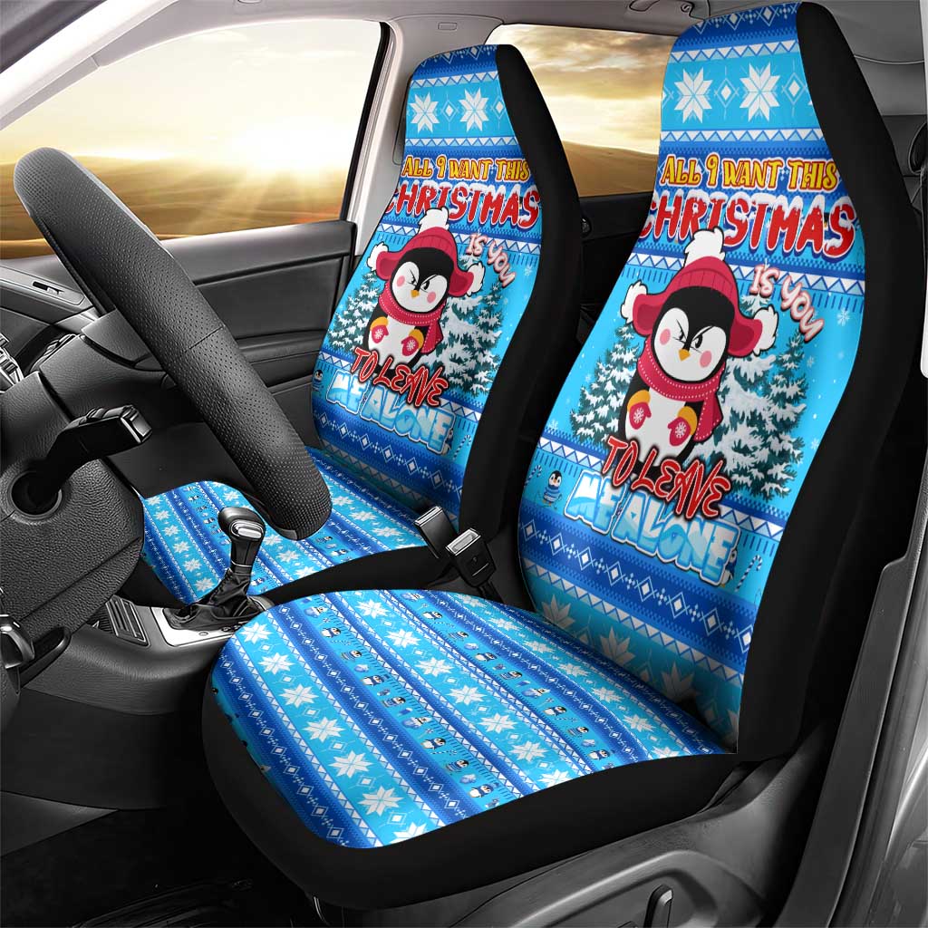 Funny Grumpy Penguin Christmas Car Seat Cover All I Want for Christmas Is You To Leave Me Alone DT02