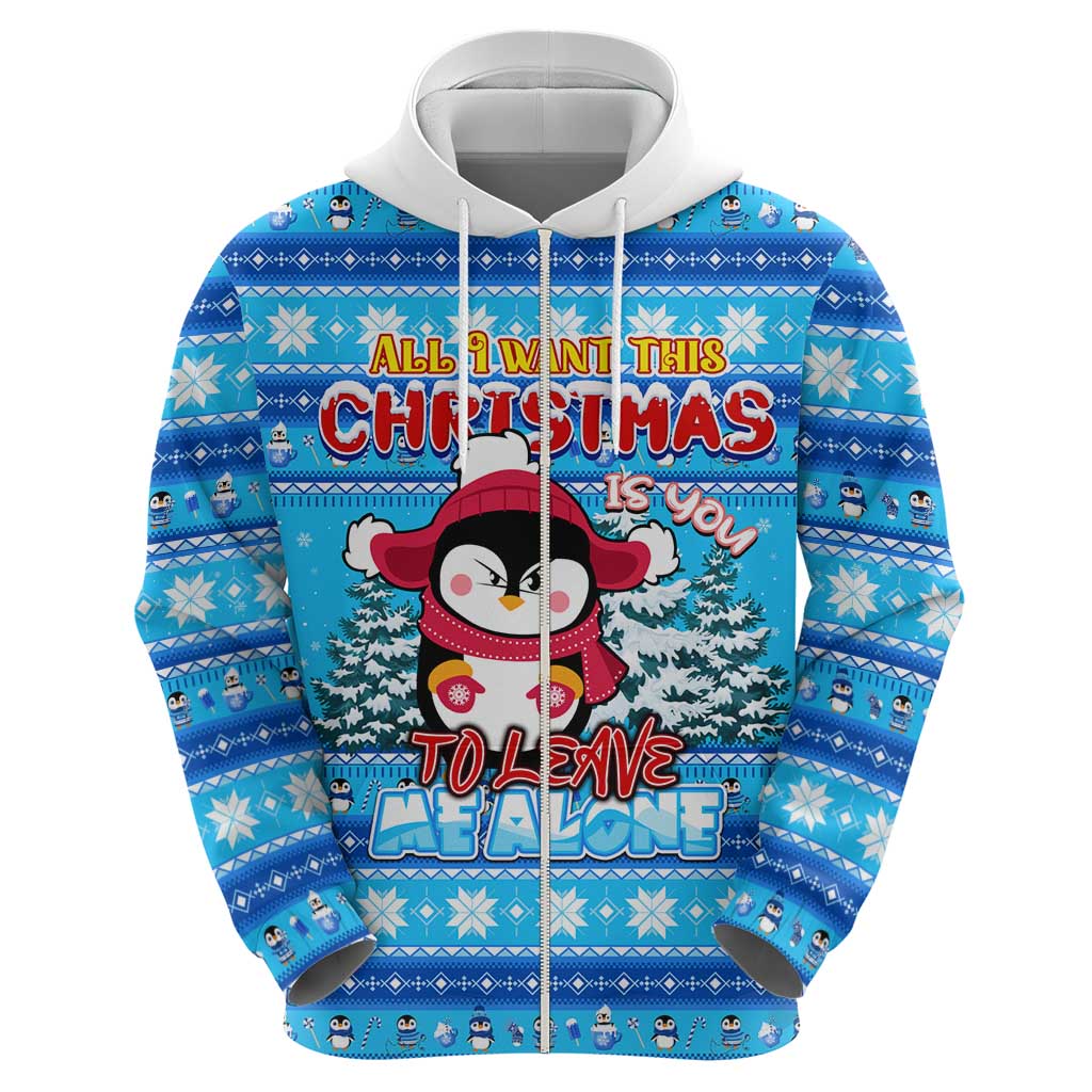 Funny Grumpy Penguin Christmas Hoodie All I Want for Christmas Is You To Leave Me Alone DT02