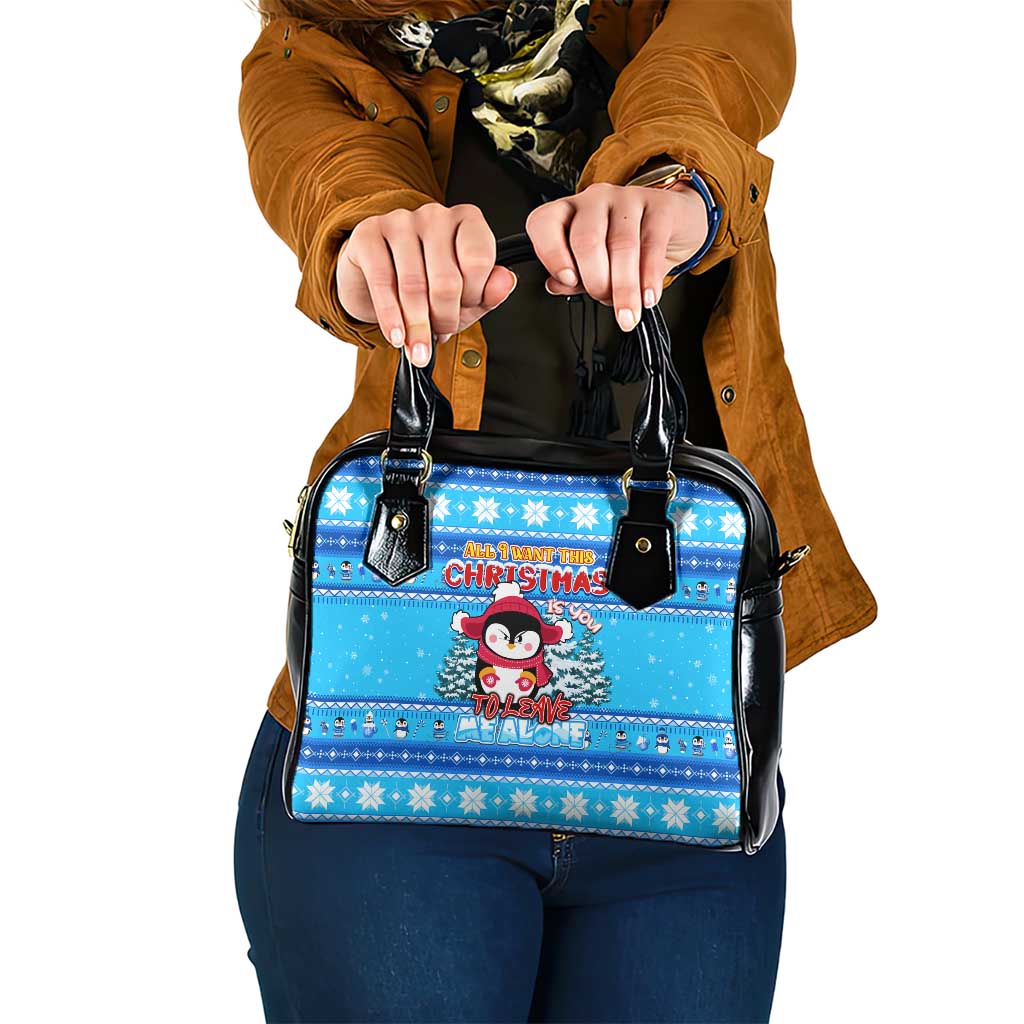 Funny Grumpy Penguin Christmas Shoulder Handbag All I Want for Christmas Is You To Leave Me Alone DT02