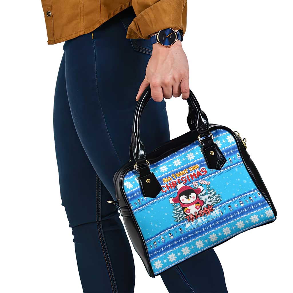 Funny Grumpy Penguin Christmas Shoulder Handbag All I Want for Christmas Is You To Leave Me Alone DT02