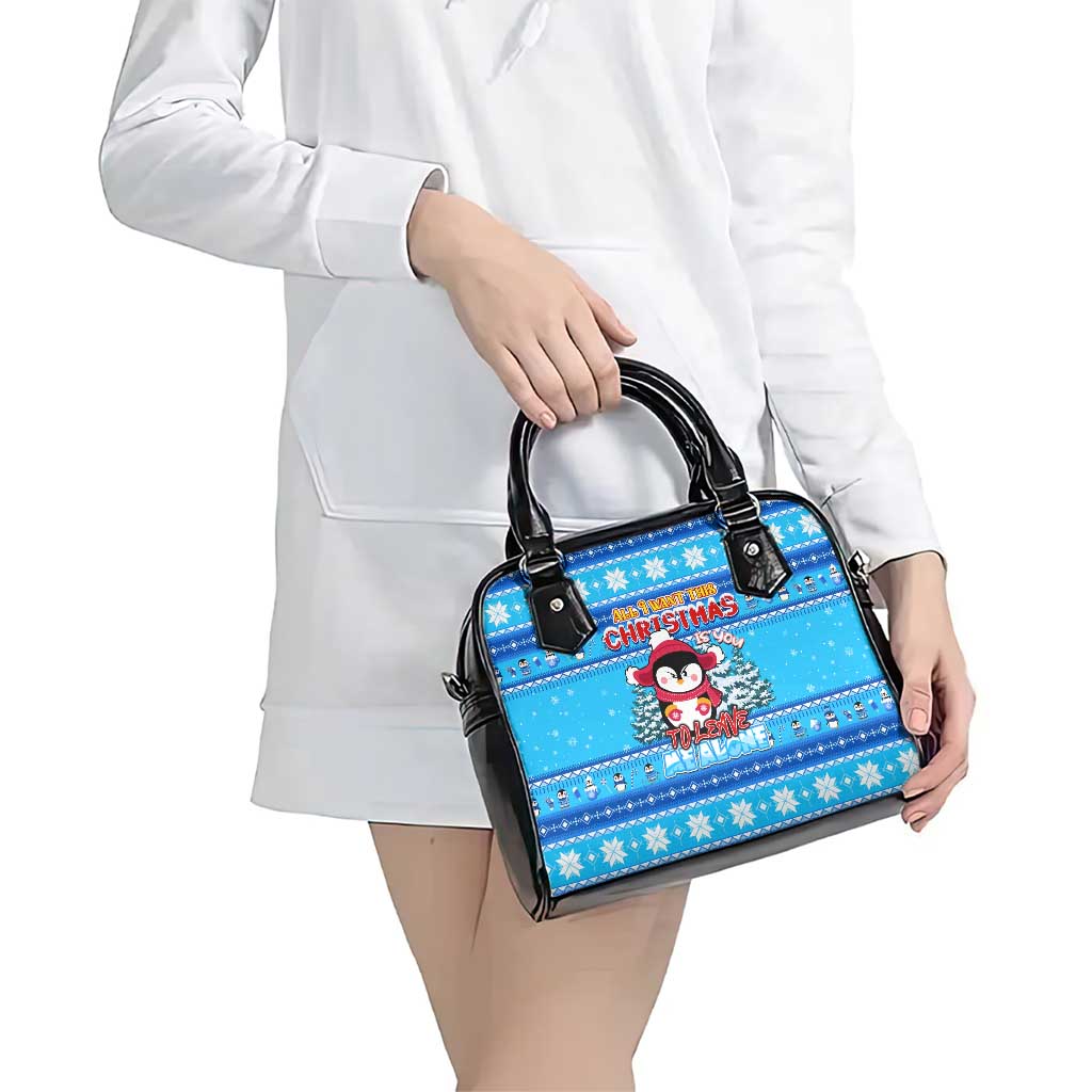 Funny Grumpy Penguin Christmas Shoulder Handbag All I Want for Christmas Is You To Leave Me Alone DT02