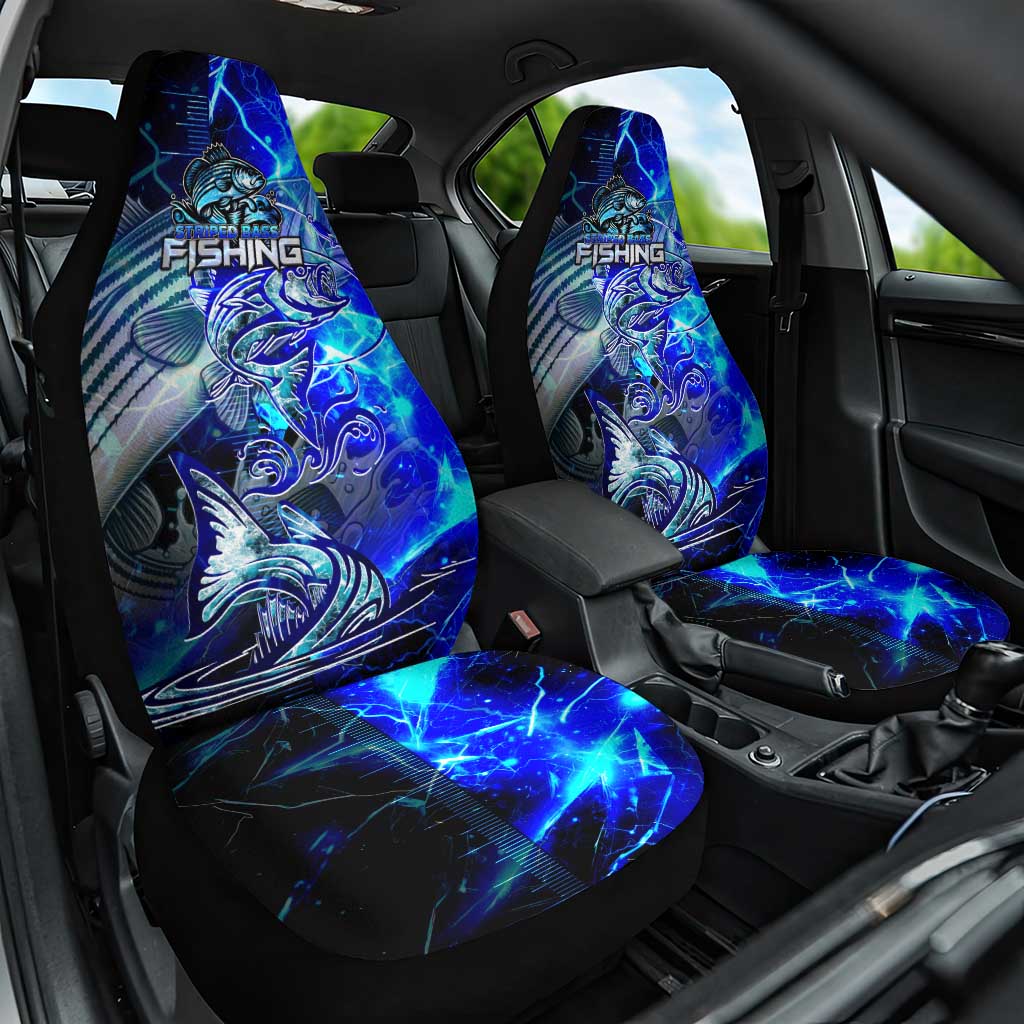 Blue Lightning Striped Bass Car Seat Cover Power Surge Fishing Hook Electric Print DT02