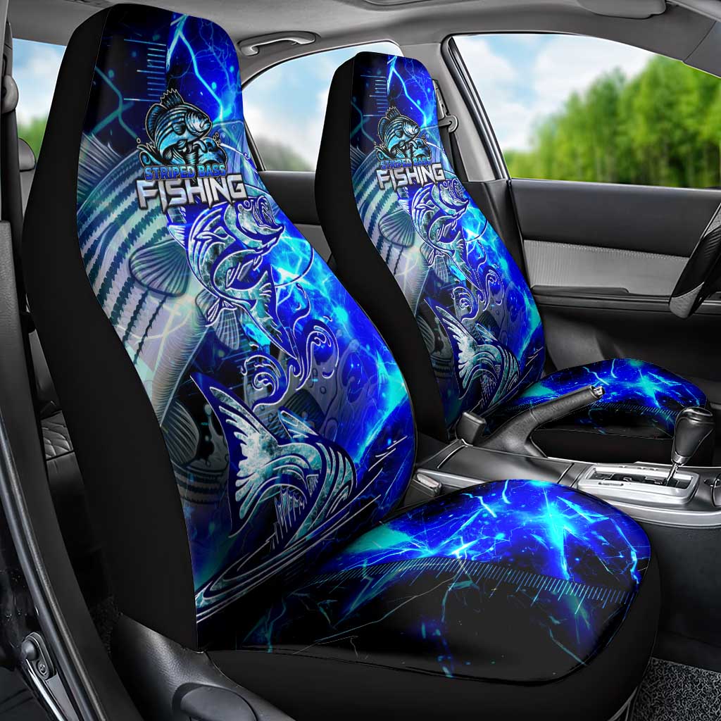 Blue Lightning Striped Bass Car Seat Cover Power Surge Fishing Hook Electric Print DT02