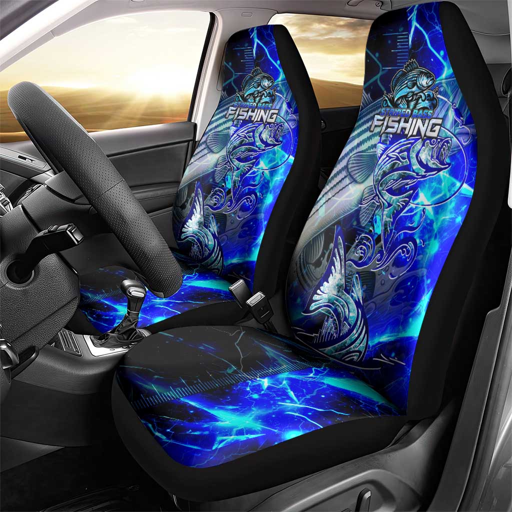 Blue Lightning Striped Bass Car Seat Cover Power Surge Fishing Hook Electric Print DT02