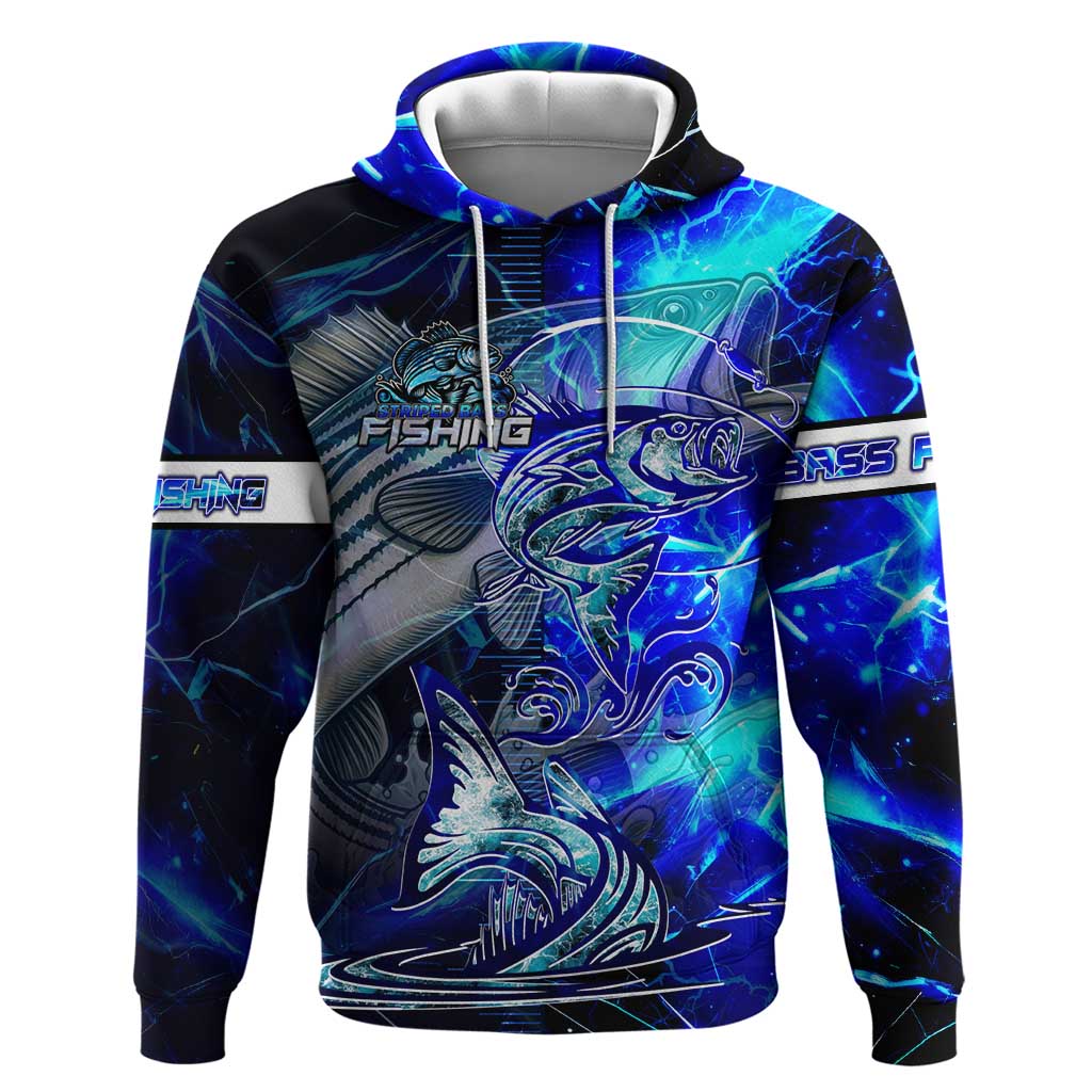 Blue Lightning Striped Bass Hoodie Power Surge Fishing Hook Electric Print DT02