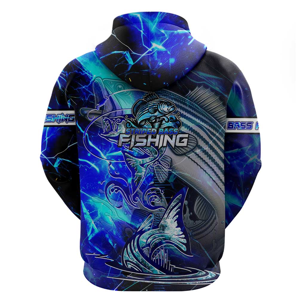 Blue Lightning Striped Bass Hoodie Power Surge Fishing Hook Electric Print DT02