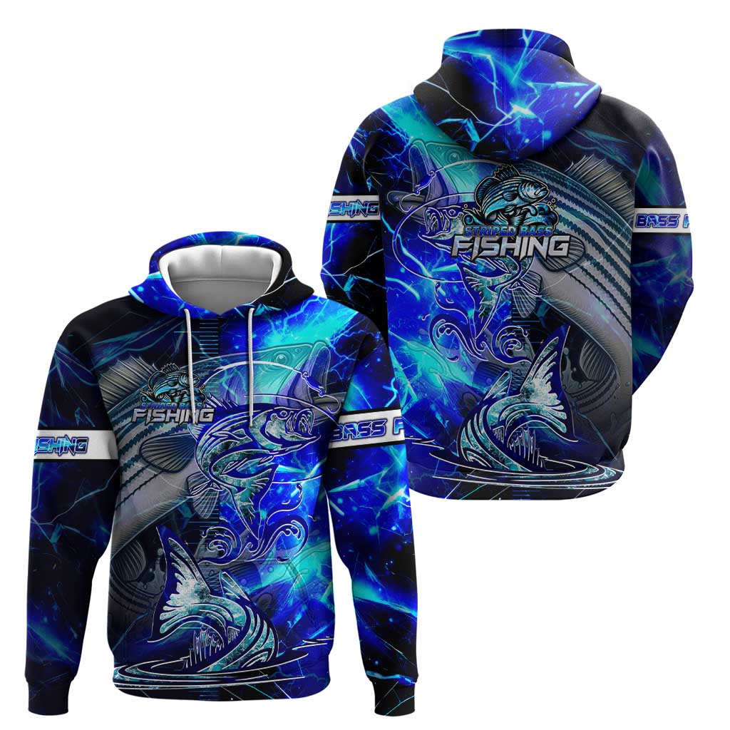 Blue Lightning Striped Bass Hoodie Power Surge Fishing Hook Electric Print DT02