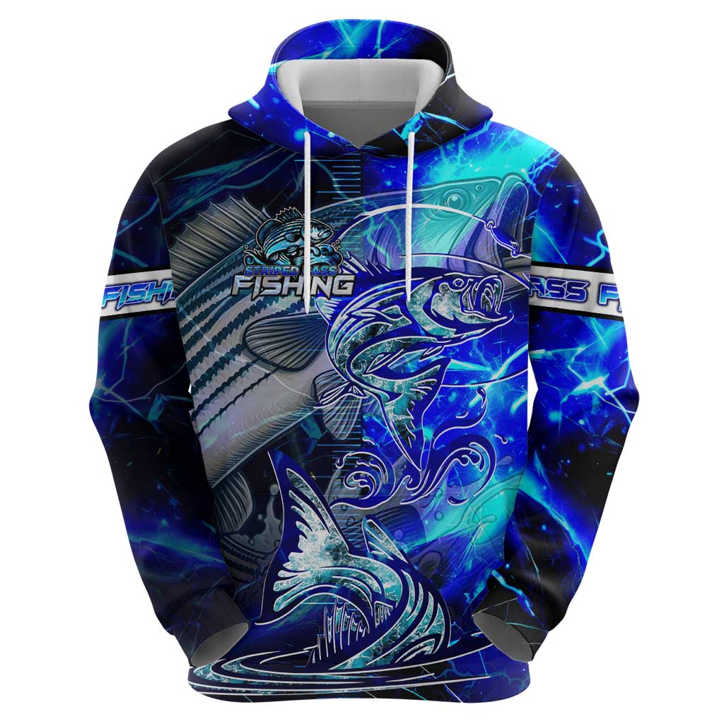 Blue Lightning Striped Bass Hoodie Power Surge Fishing Hook Electric Print DT02