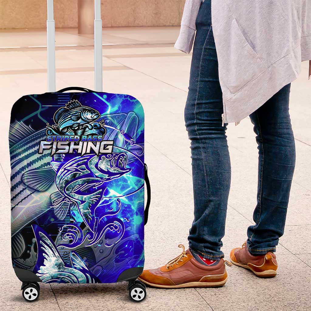 Blue Lightning Striped Bass Luggage Cover Power Surge Fishing Hook Electric Print DT02