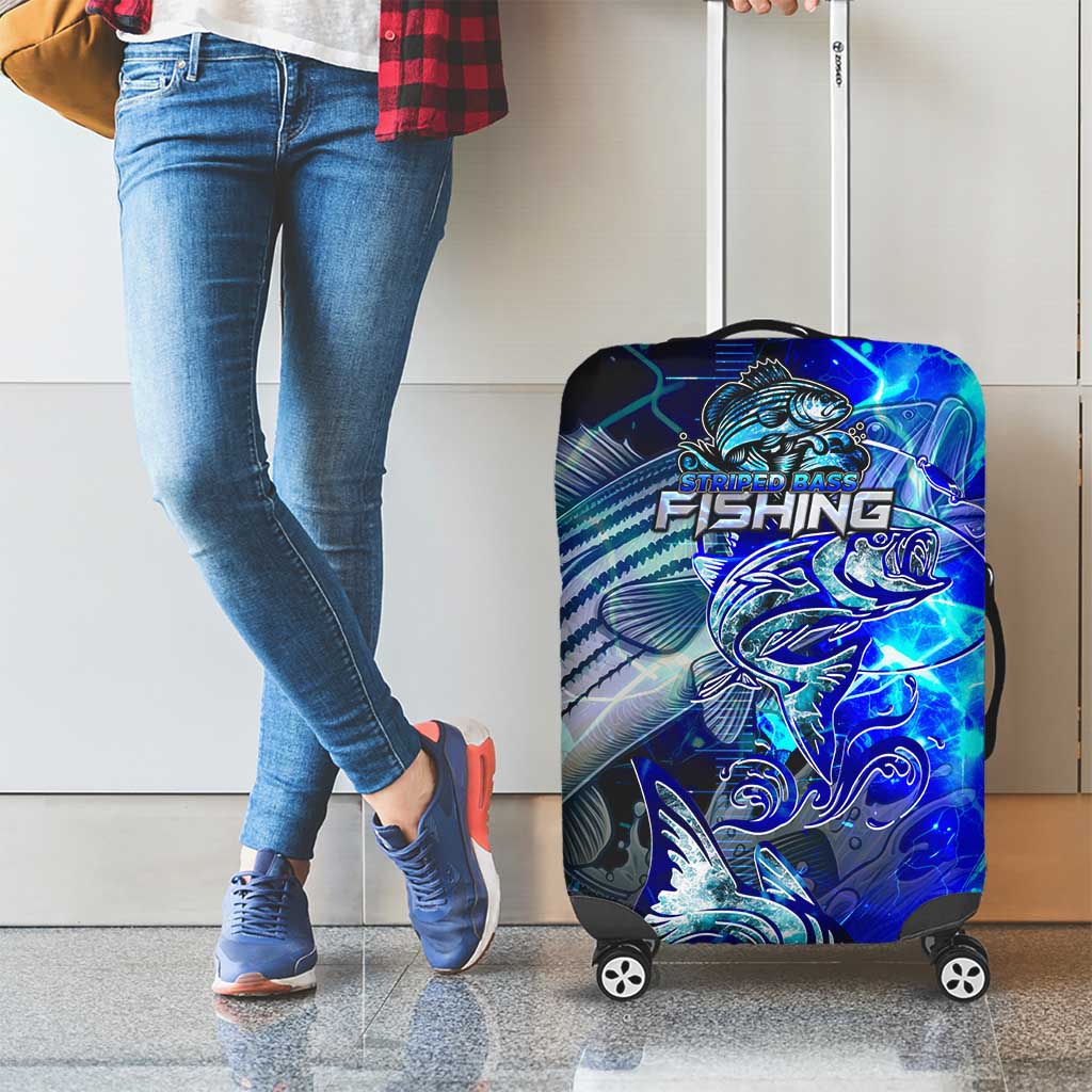 Blue Lightning Striped Bass Luggage Cover Power Surge Fishing Hook Electric Print DT02