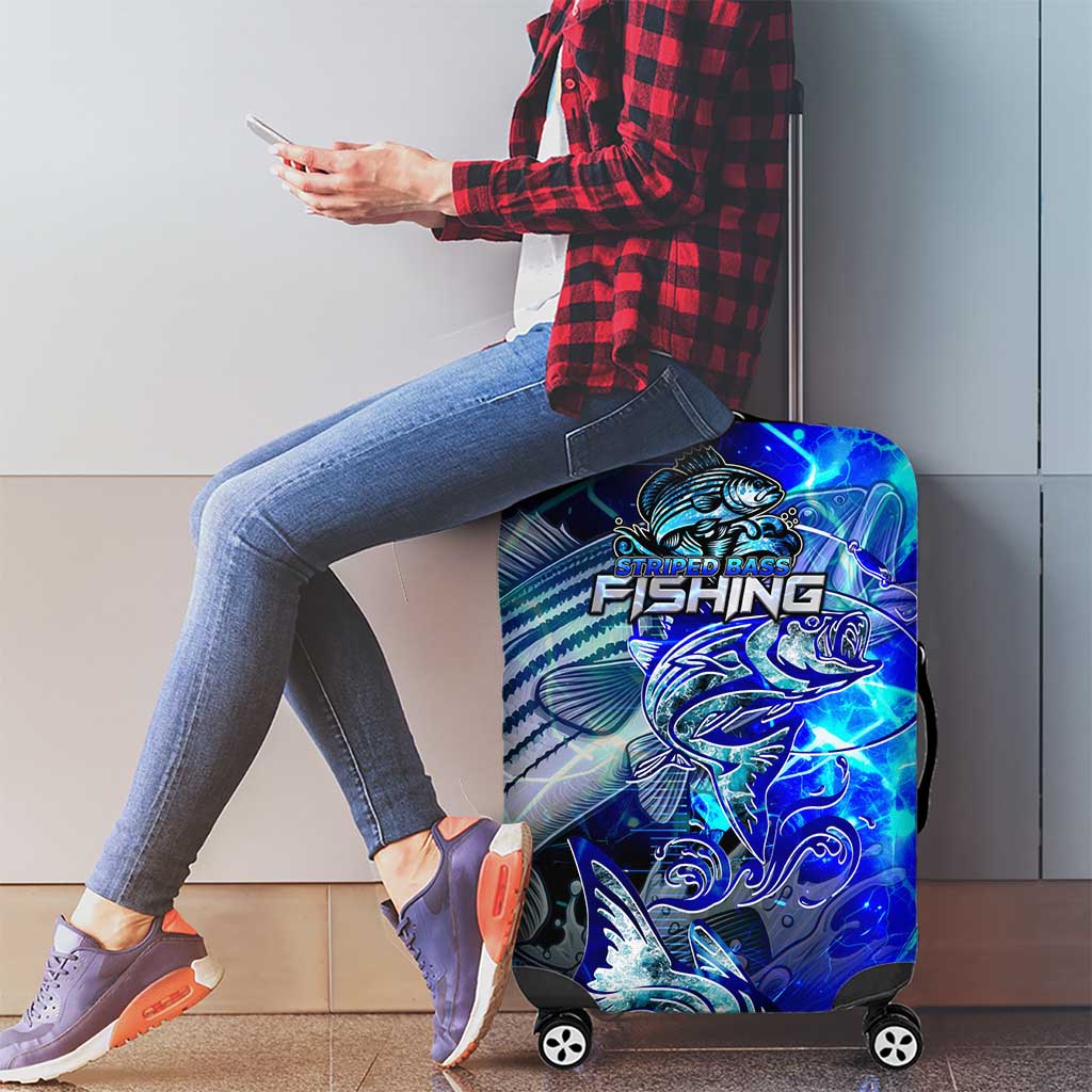 Blue Lightning Striped Bass Luggage Cover Power Surge Fishing Hook Electric Print DT02