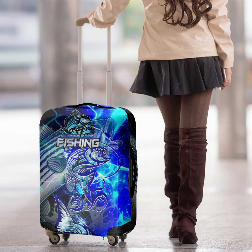Blue Lightning Striped Bass Luggage Cover Power Surge Fishing Hook Electric Print DT02