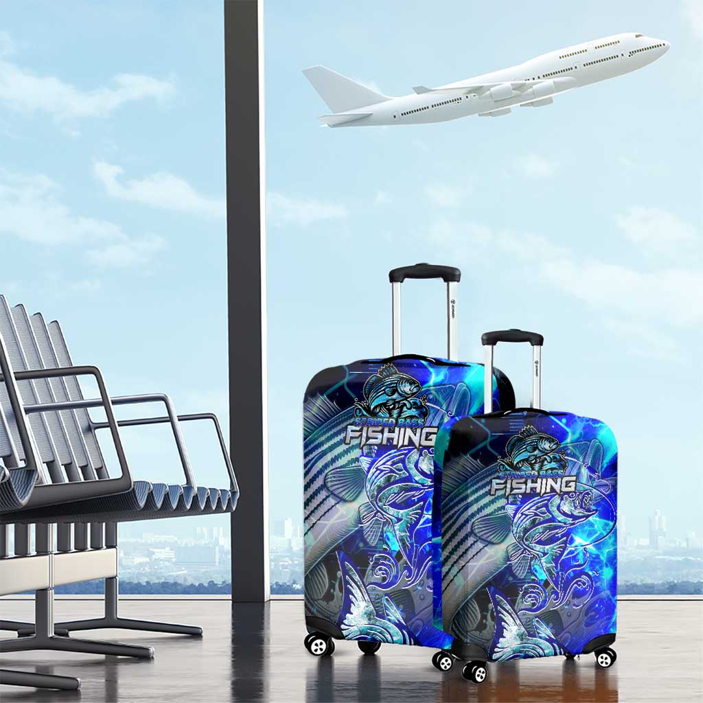 Blue Lightning Striped Bass Luggage Cover Power Surge Fishing Hook Electric Print DT02