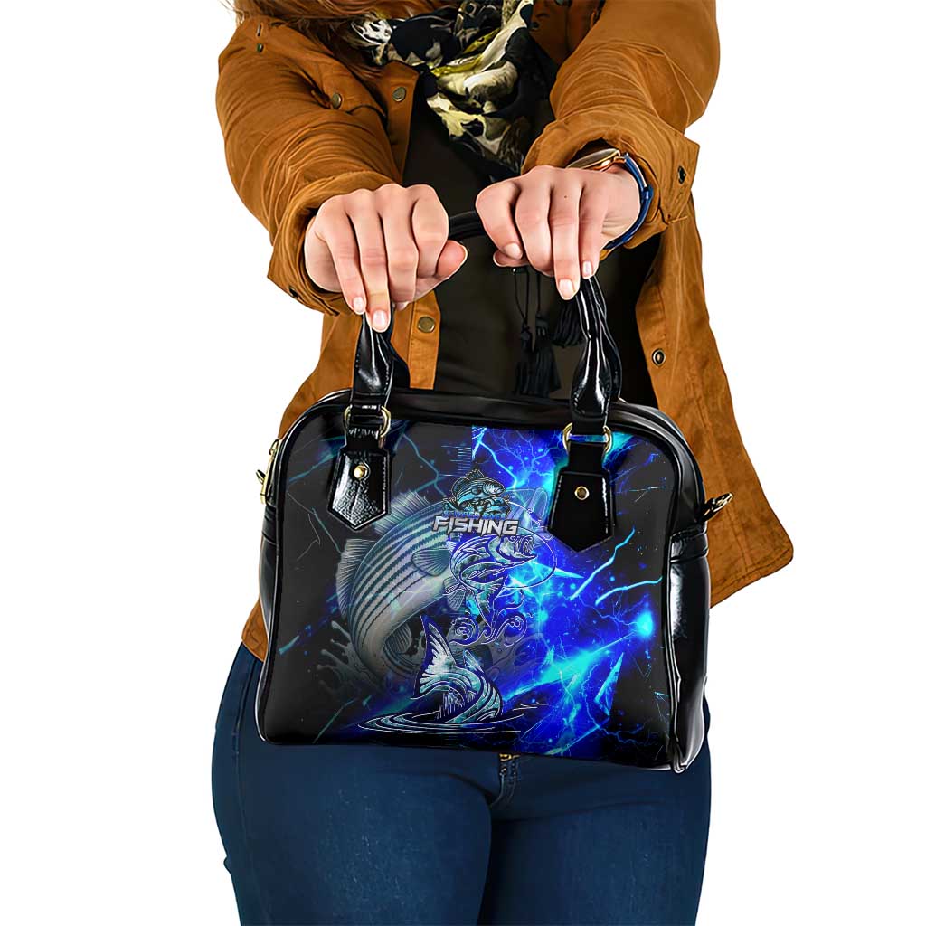 Blue Lightning Striped Bass Shoulder Handbag Power Surge Fishing Hook Electric Print DT02