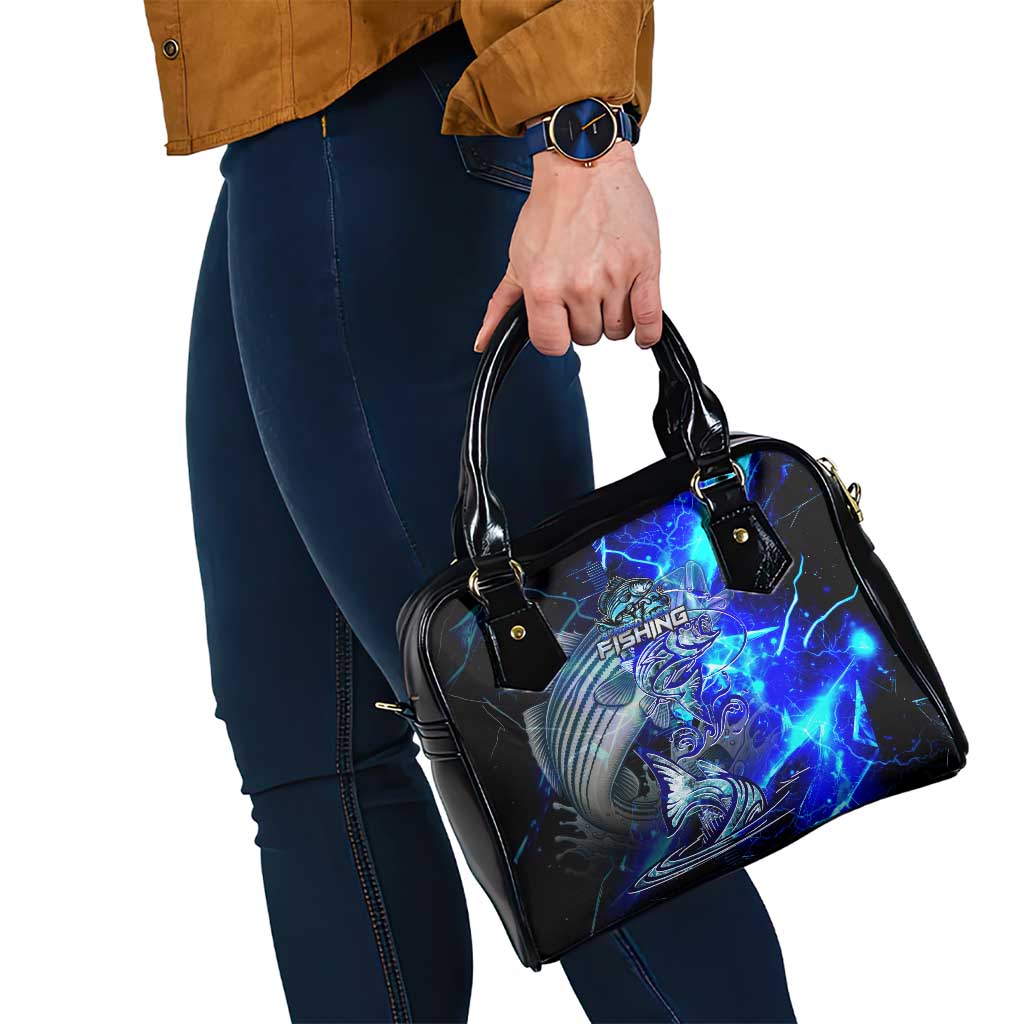 Blue Lightning Striped Bass Shoulder Handbag Power Surge Fishing Hook Electric Print DT02