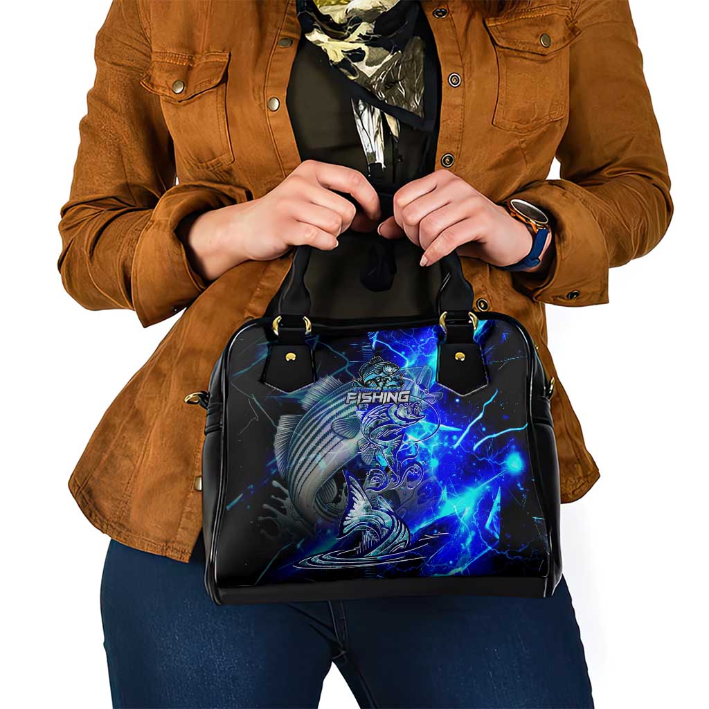 Blue Lightning Striped Bass Shoulder Handbag Power Surge Fishing Hook Electric Print DT02