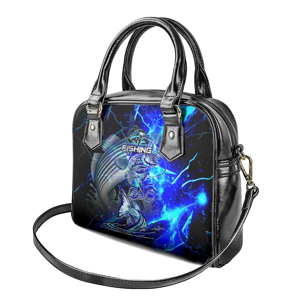 Blue Lightning Striped Bass Shoulder Handbag Power Surge Fishing Hook Electric Print DT02