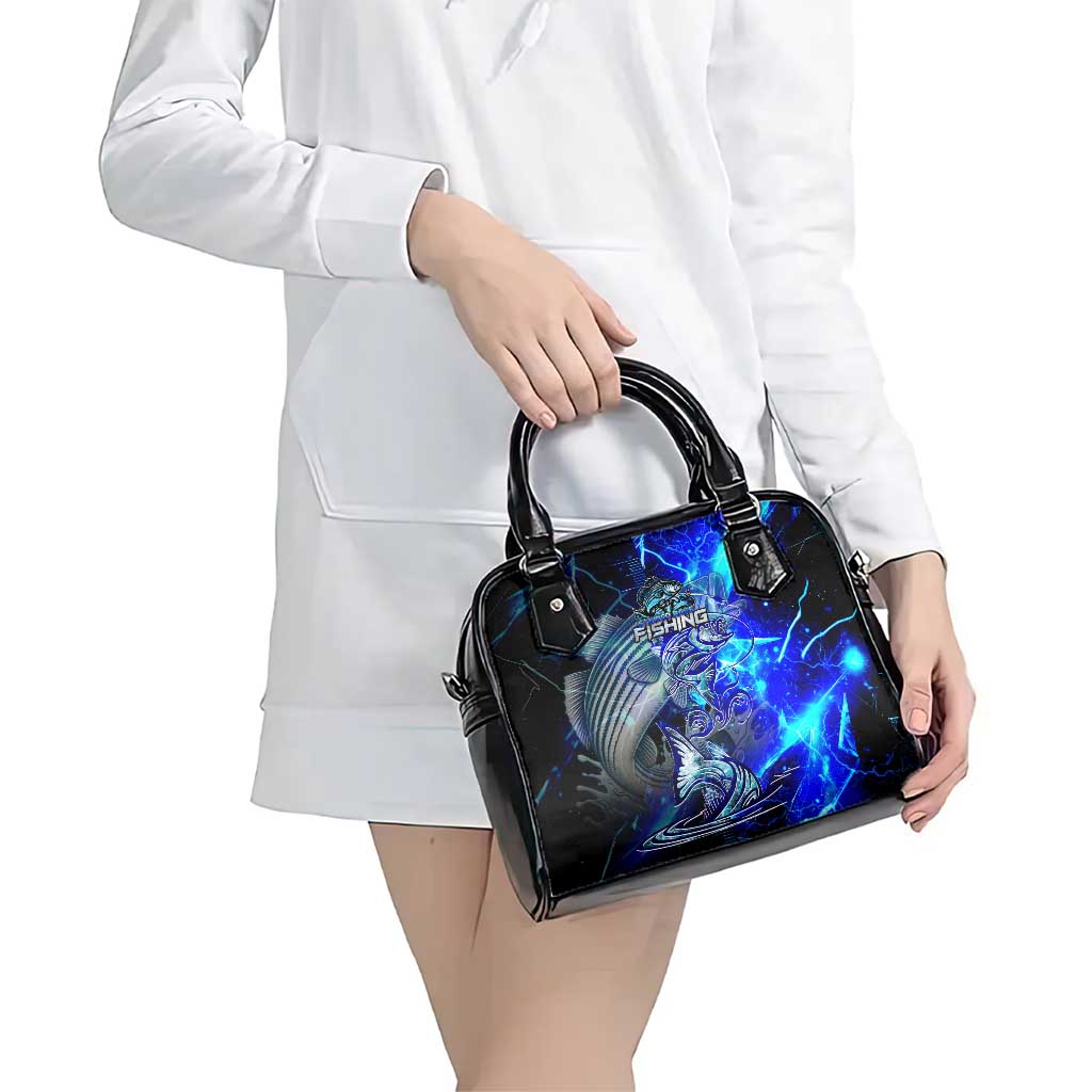 Blue Lightning Striped Bass Shoulder Handbag Power Surge Fishing Hook Electric Print DT02