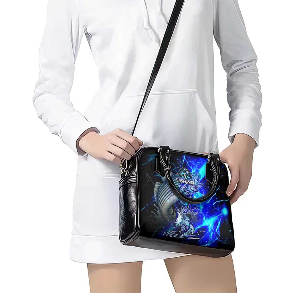 Blue Lightning Striped Bass Shoulder Handbag Power Surge Fishing Hook Electric Print DT02