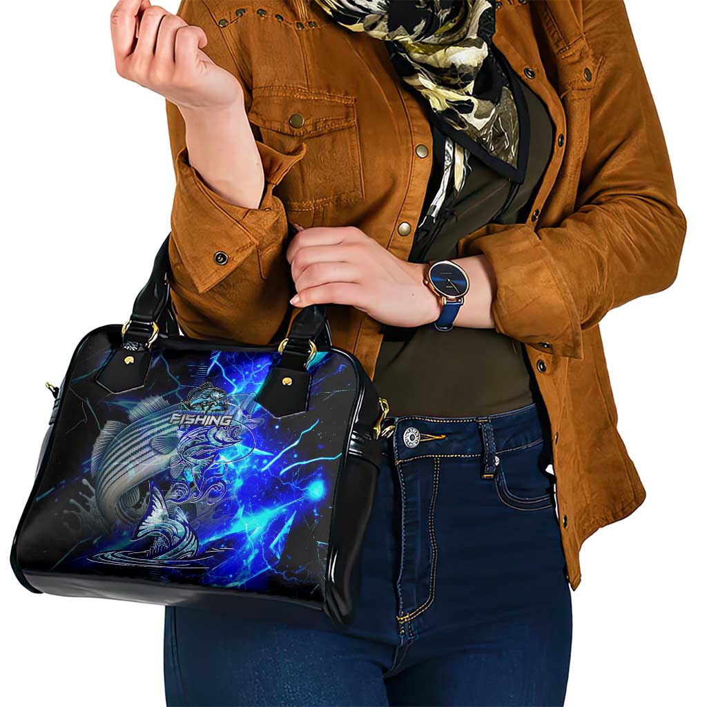Blue Lightning Striped Bass Shoulder Handbag Power Surge Fishing Hook Electric Print DT02