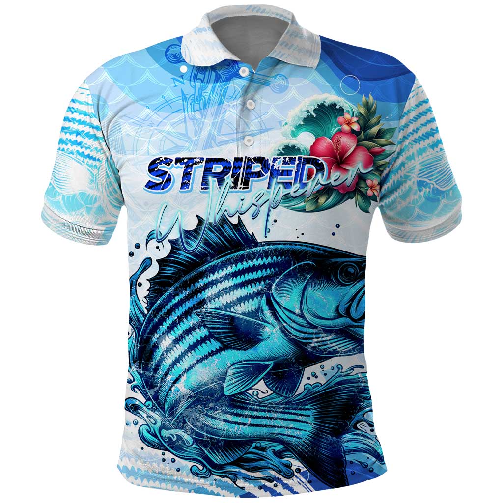 Striped Bass Whisperer Polo Shirt Tropical Wave Fishing Design DT02