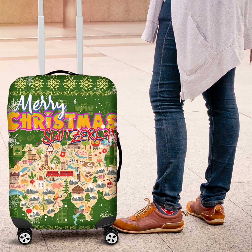 Merry Christmas Switzerland Luggage Cover Xmas Travel Map DT02