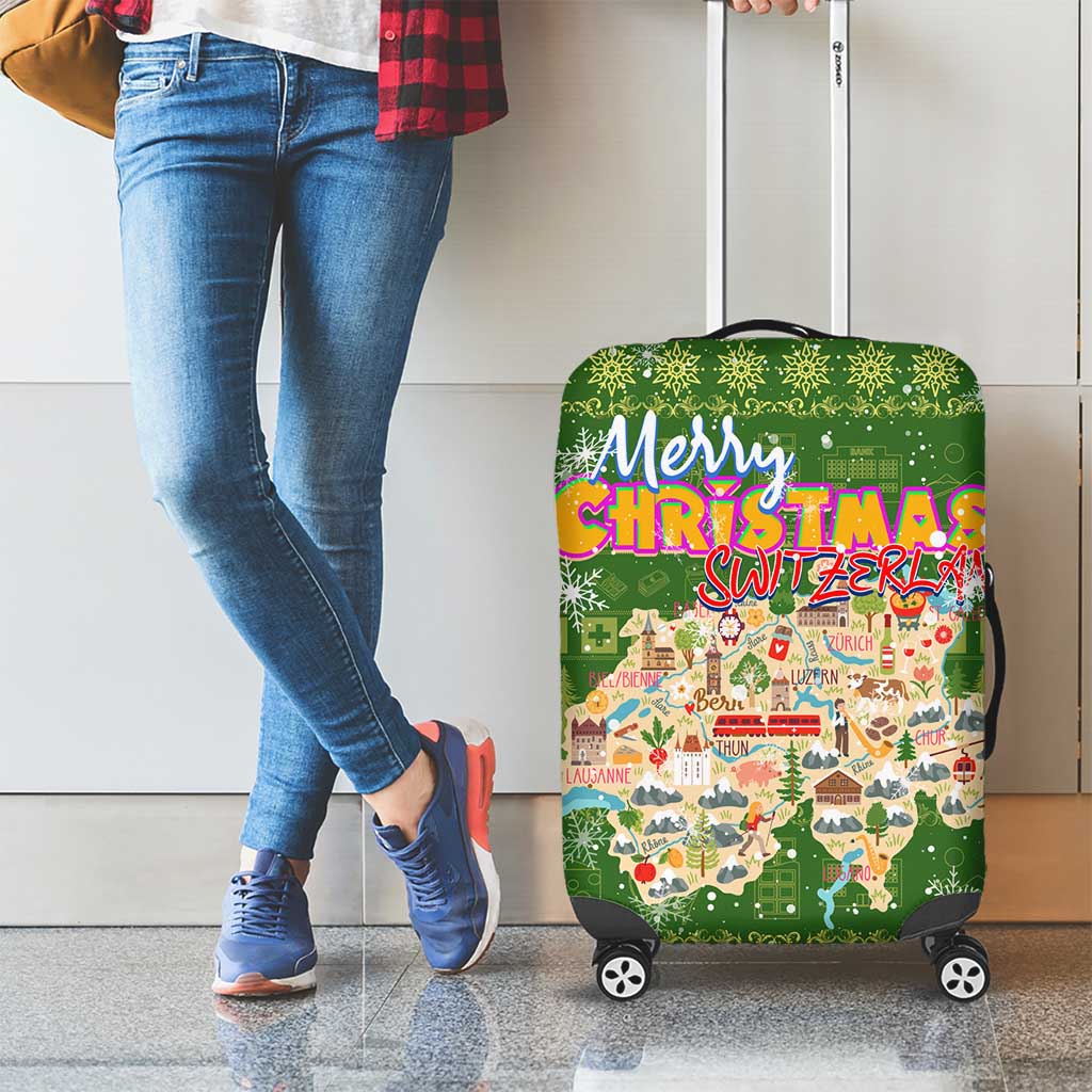 Merry Christmas Switzerland Luggage Cover Xmas Travel Map DT02