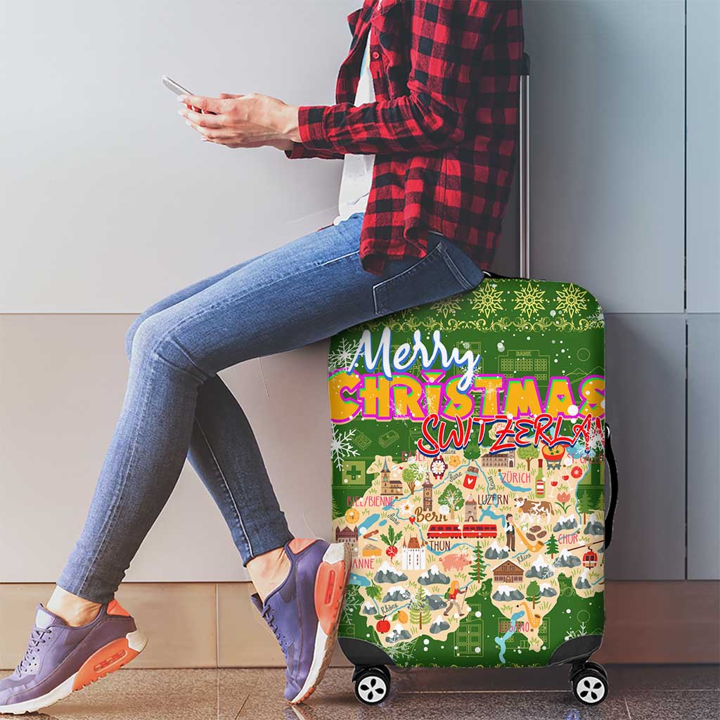 Merry Christmas Switzerland Luggage Cover Xmas Travel Map DT02