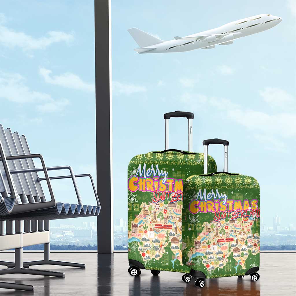 Merry Christmas Switzerland Luggage Cover Xmas Travel Map DT02