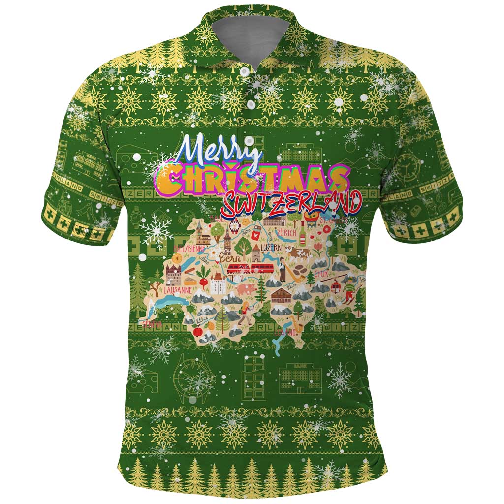 Merry Christmas Switzerland Polo Shirt Xmas Travel Map DT02