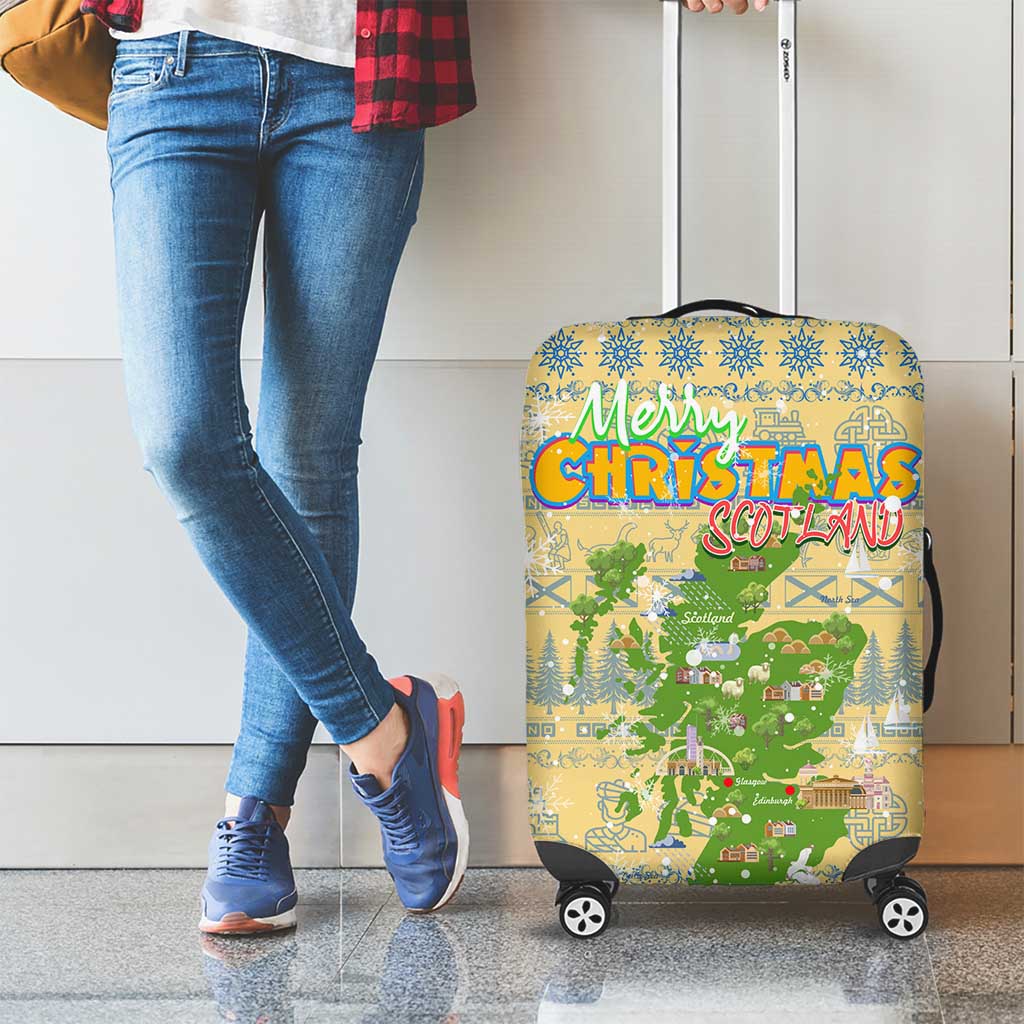Merry Christmas Scotland Luggage Cover Xmas Travel Map DT02