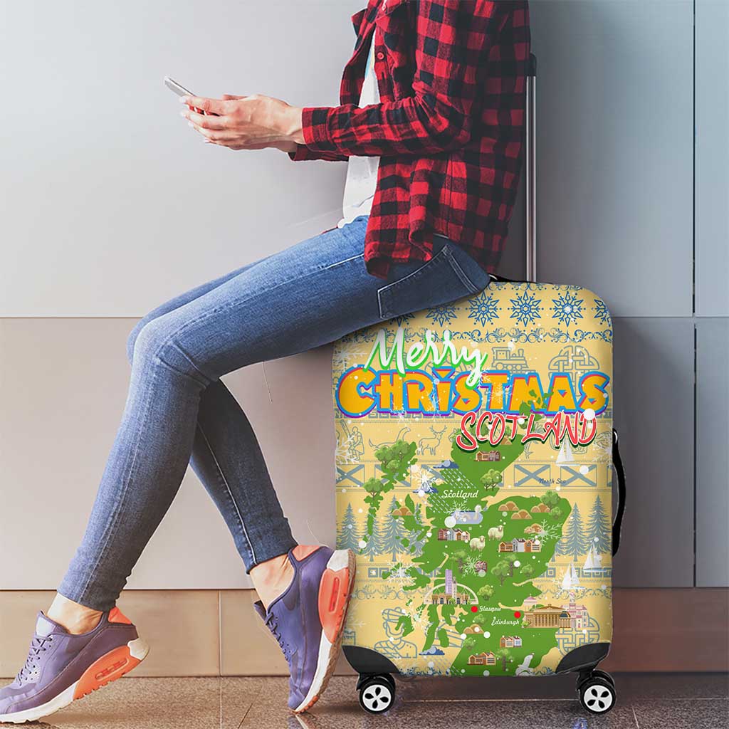 Merry Christmas Scotland Luggage Cover Xmas Travel Map DT02