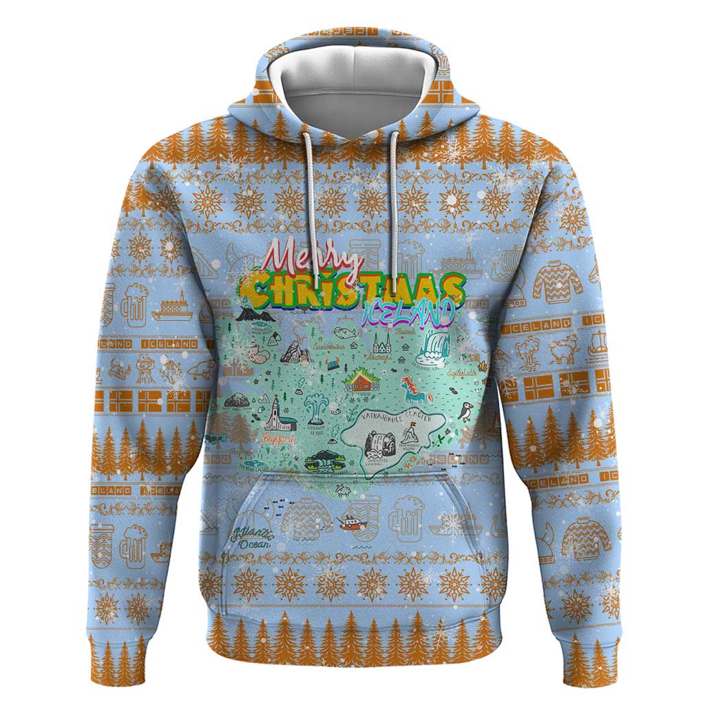 Merry Christmas Iceland Hoodie Xmas Travel Map DT02