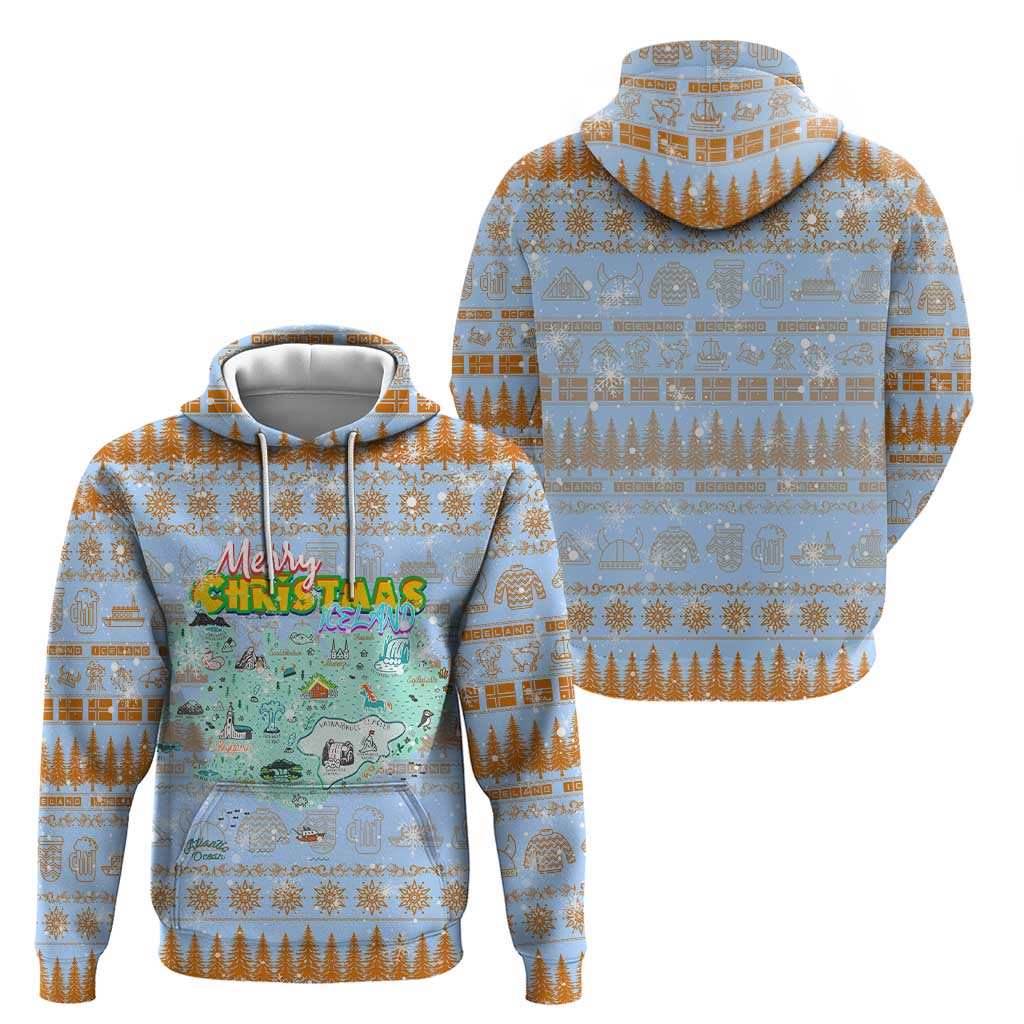 Merry Christmas Iceland Hoodie Xmas Travel Map DT02