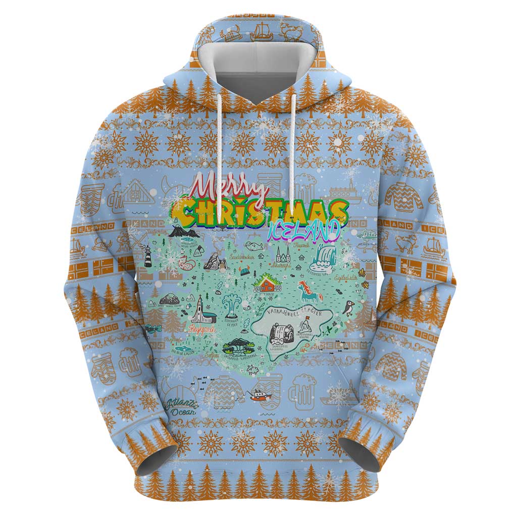 Merry Christmas Iceland Hoodie Xmas Travel Map DT02