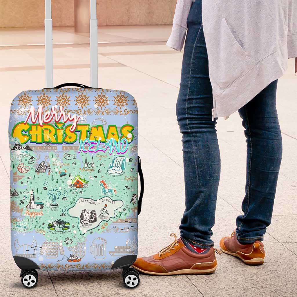 Merry Christmas Iceland Luggage Cover Xmas Travel Map DT02