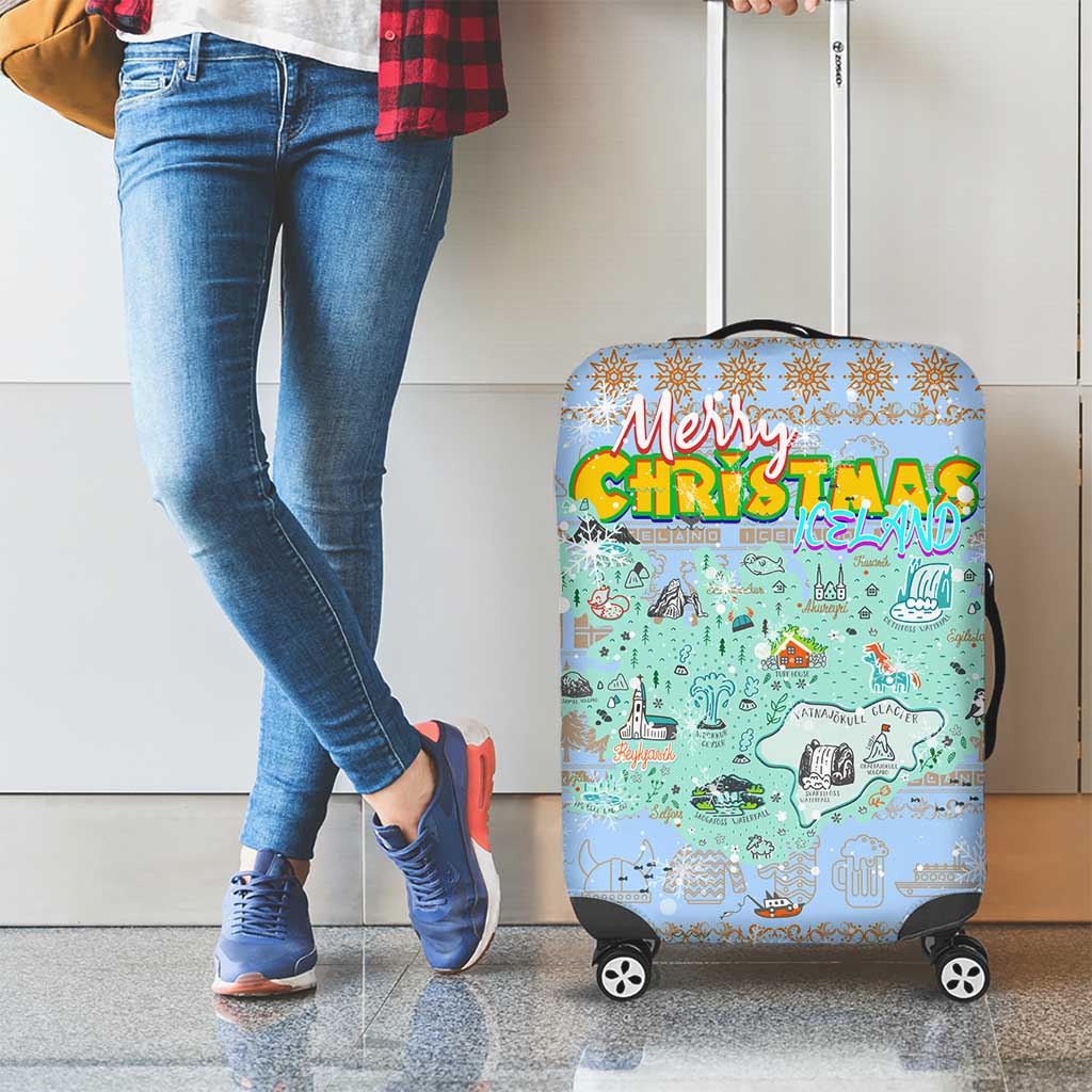 Merry Christmas Iceland Luggage Cover Xmas Travel Map DT02