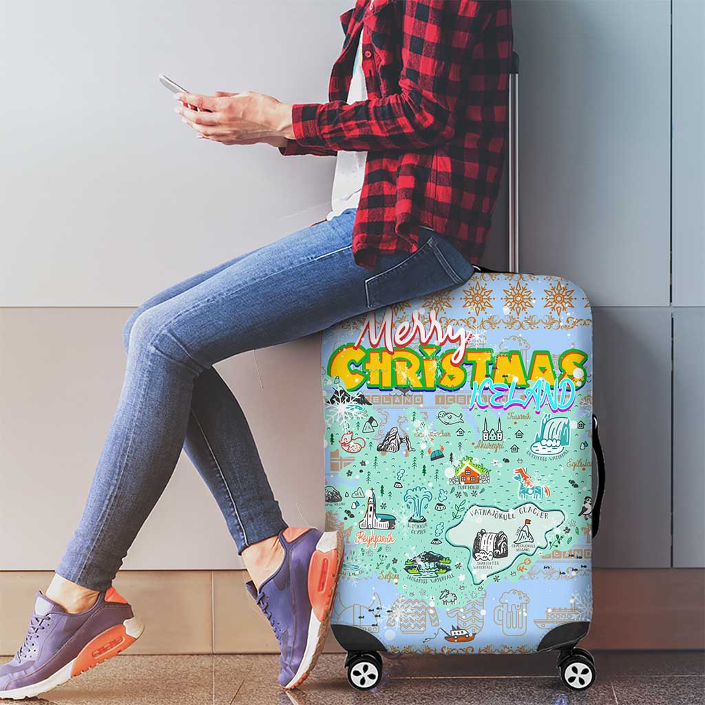 Merry Christmas Iceland Luggage Cover Xmas Travel Map DT02