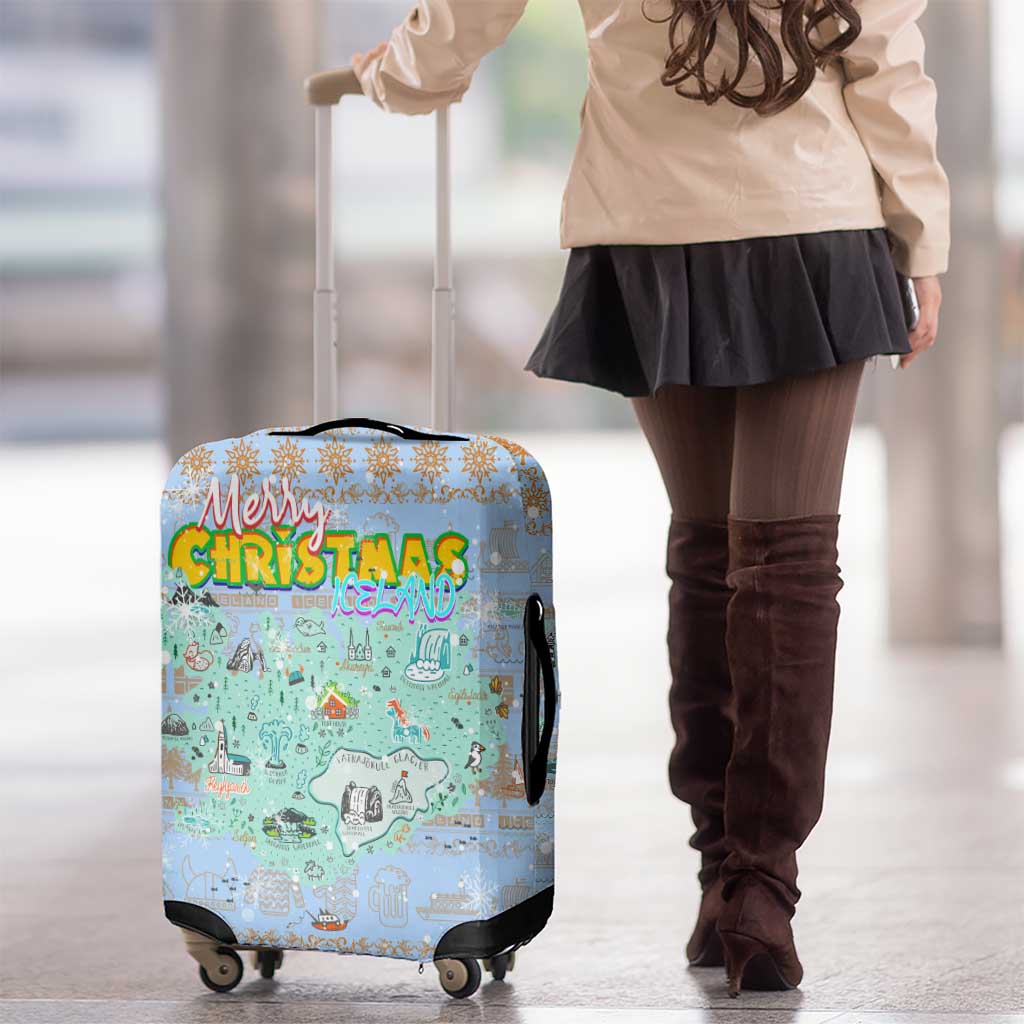 Merry Christmas Iceland Luggage Cover Xmas Travel Map DT02