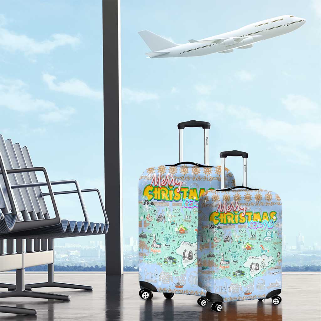 Merry Christmas Iceland Luggage Cover Xmas Travel Map DT02