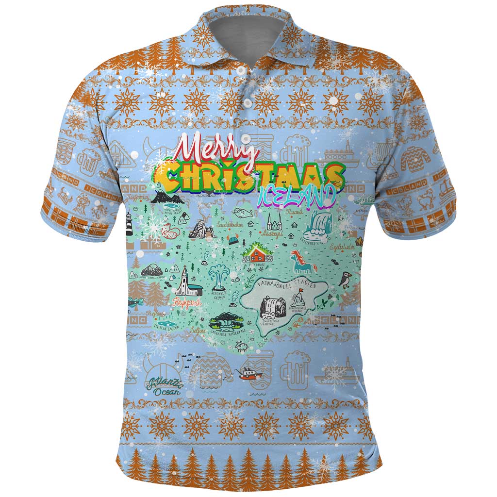Merry Christmas Iceland Polo Shirt Xmas Travel Map DT02