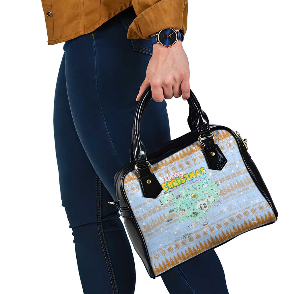 Merry Christmas Iceland Shoulder Handbag Xmas Travel Map DT02
